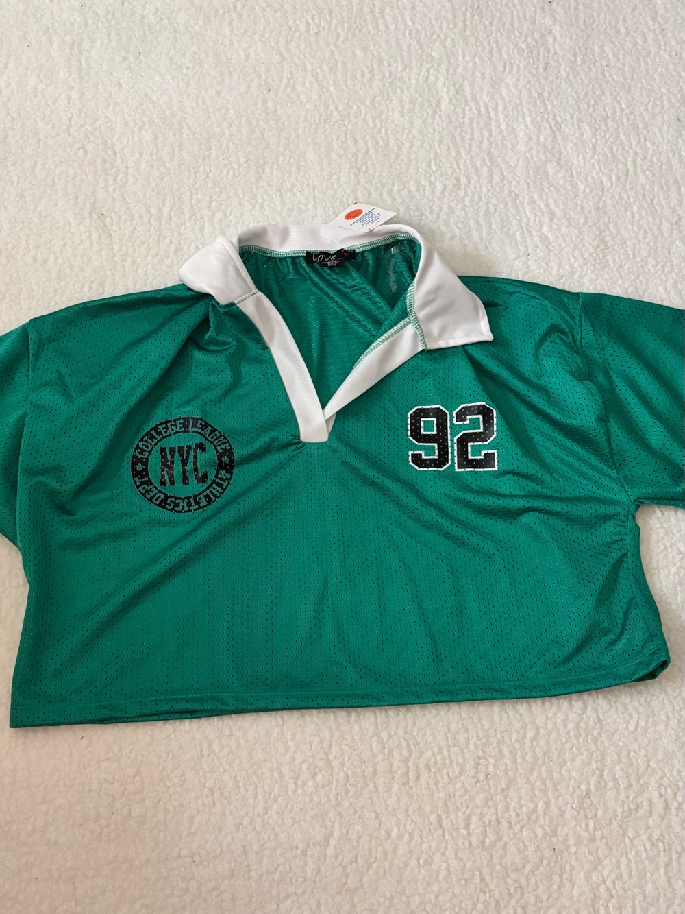 Love Green Mesh Polo Top with White Collar and '92 Patch